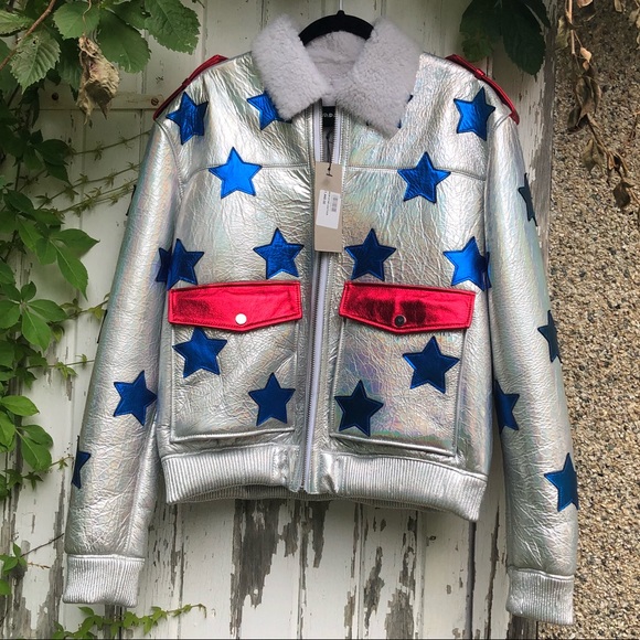Filles A Papa Shearling Star Bomber Jacket M NWT - Picture 1 of 13